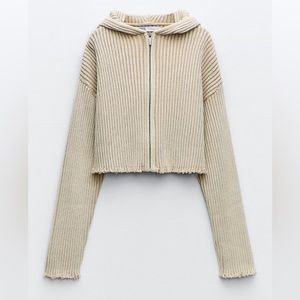 Zara Cropped Ribbed Hooded Sweater